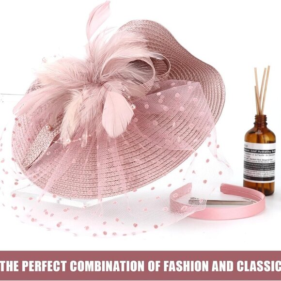 Fascinator Hat Mesh Veil Feathers Women’s Headwear Tea Party Church Vintage - Picture 6 of 7
